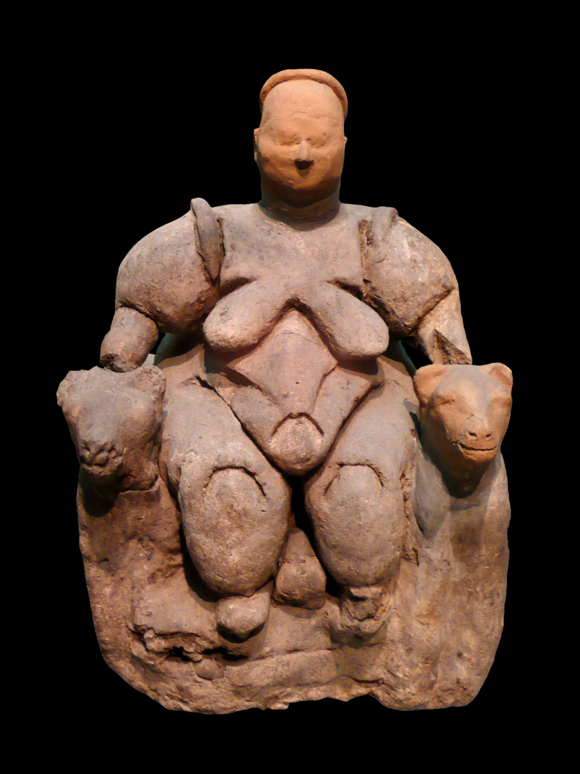 La femme assise de Çatal Höyük, statuette d'argile façonnée vers -6000