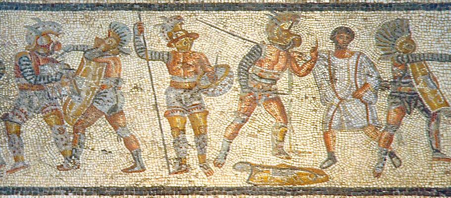 Des combats de gladiateurs sur la mosaïque de Zliten