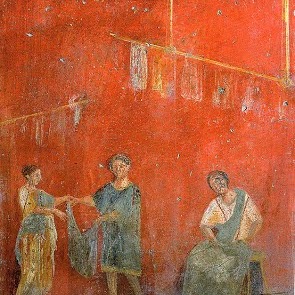 Des foulonniers au travail, fresque d'une fullonica de Pompéi