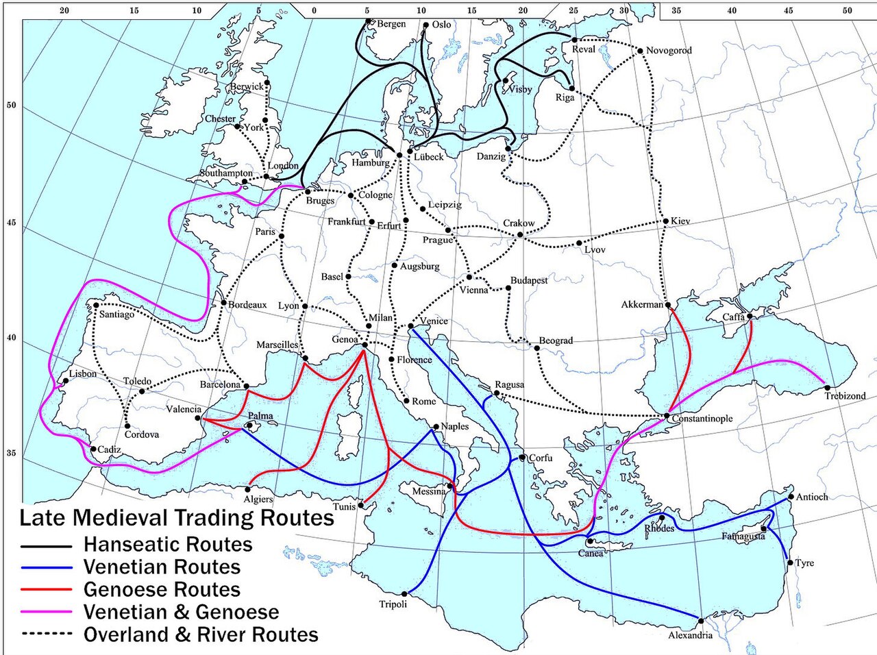 Les grandes routes commerciales de la fin du Moyen Âge