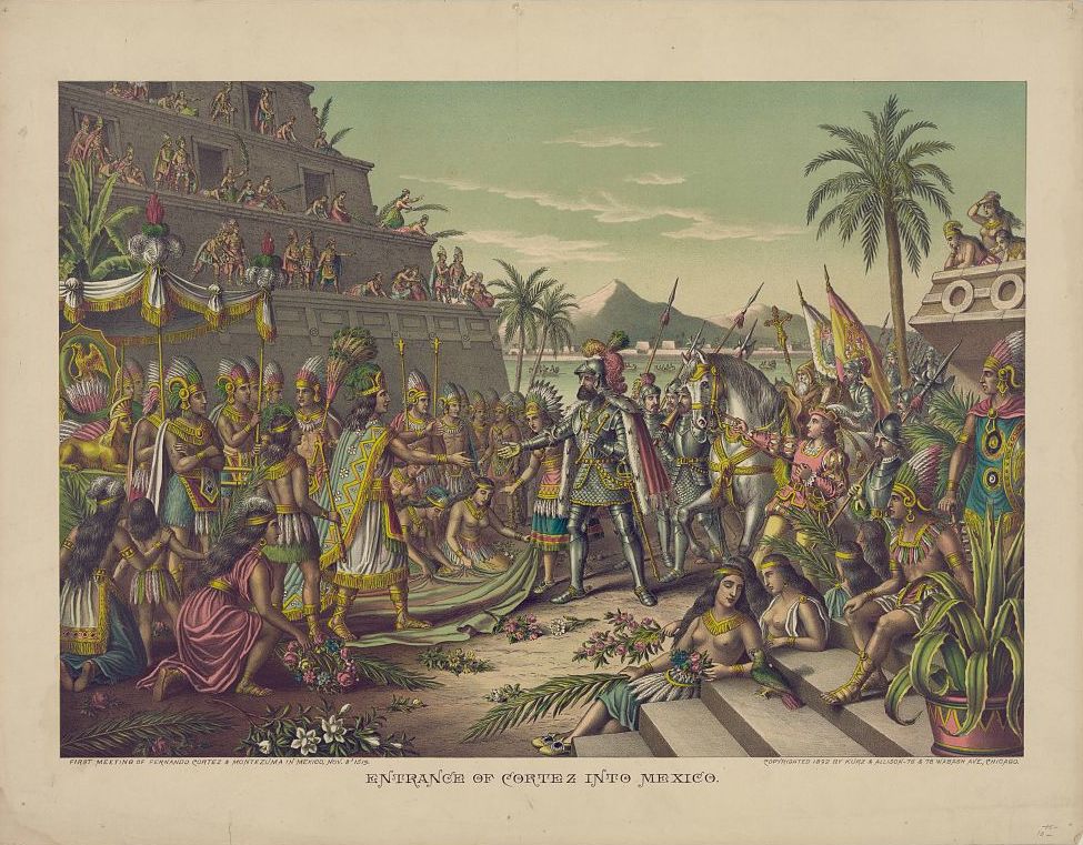 La rencontre entre Hernán Cortés et l'empereur Moctezuma II