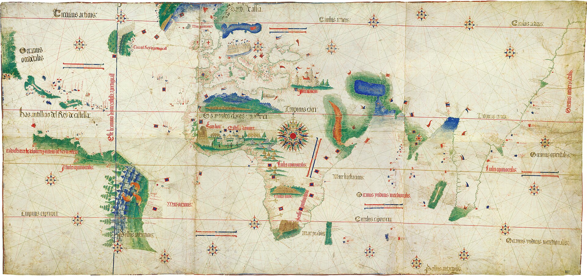 Le planisphère de Cantino (1502), une des premières cartes à montrer le Nouveau Monde