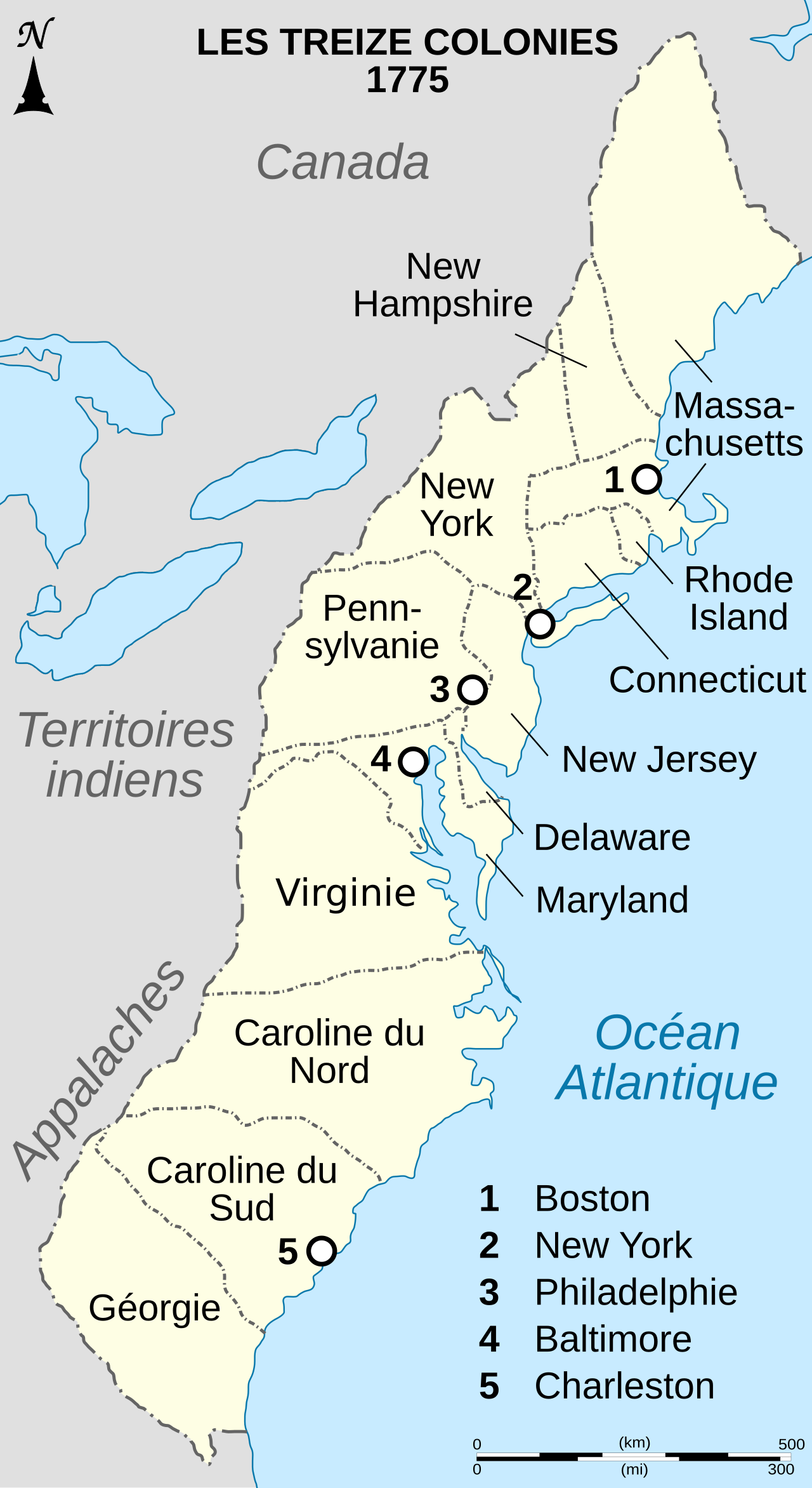 Les Treize colonies britanniques en 1775