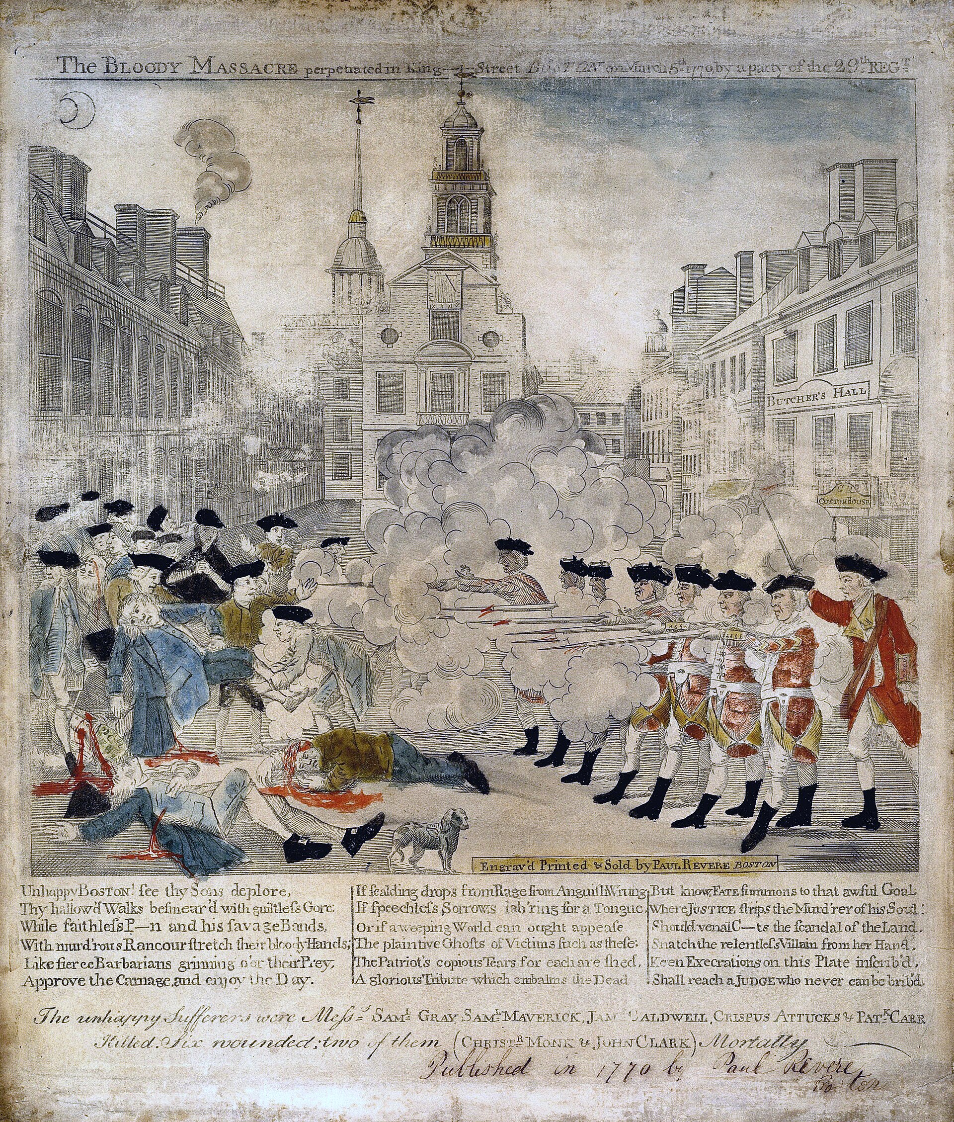 Le massacre de Boston, gravure de propagande de Paul Revere (1770)
