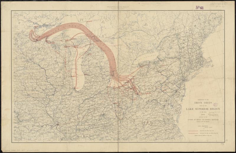 La répartition du minerai de fer extrait autour du lac Supérieur en 1902