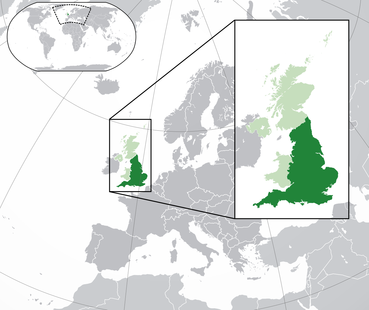 La situation de l'Angleterre dans le Royaume-Uni et en Europe