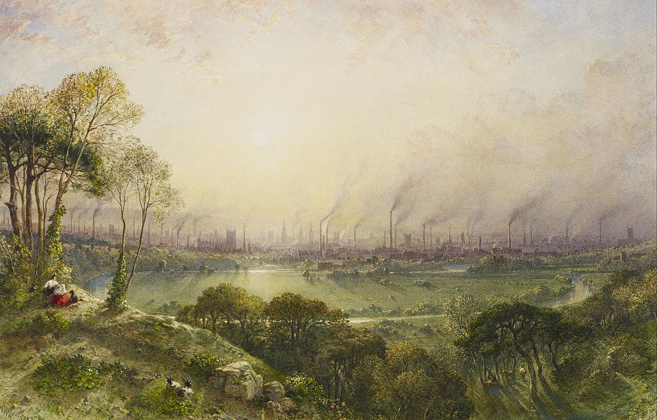 Manchester vue de Kersal Moor, aquarelle de William Wyld, 1852