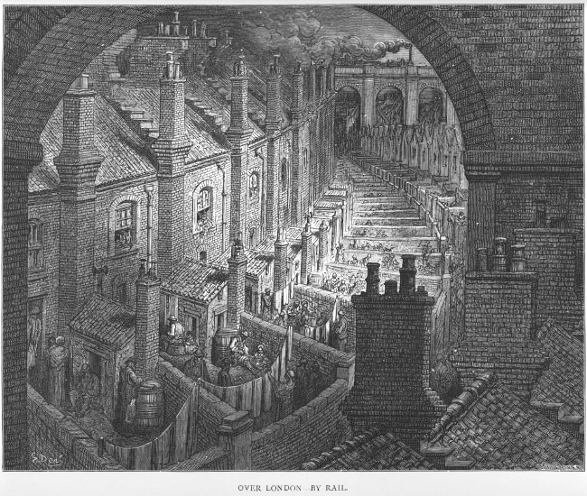 Un quartier ouvrier de Londres, gravure de Gustave Doré, vers 1870