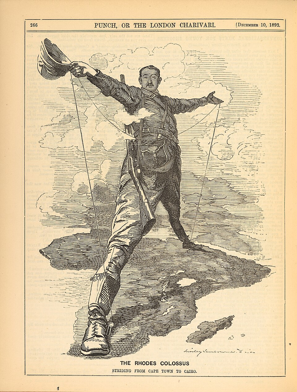 Cecil Rhodes en colosse, caricature de Punch, 1892