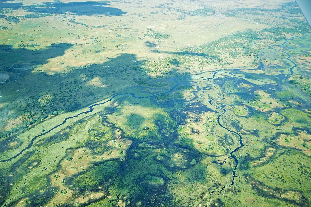 Le delta de l'Okavango, au Botswana, vu d'avion